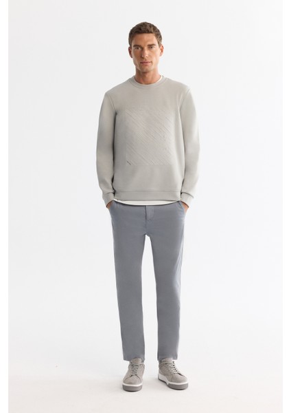 Erkek Gri Bisiklet Yaka Pamuklu Baskılı Elastan Regular Fit Sweatshirt A42Y1243