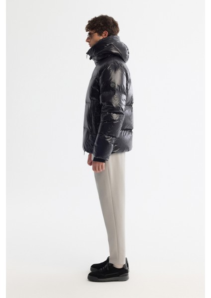 Erkek Siyah Kapüşonlu Kaz Tüyü Su İtici Rüzgar Geçirmez -20°C Dayanıklı Şişme Mont A42Y6182