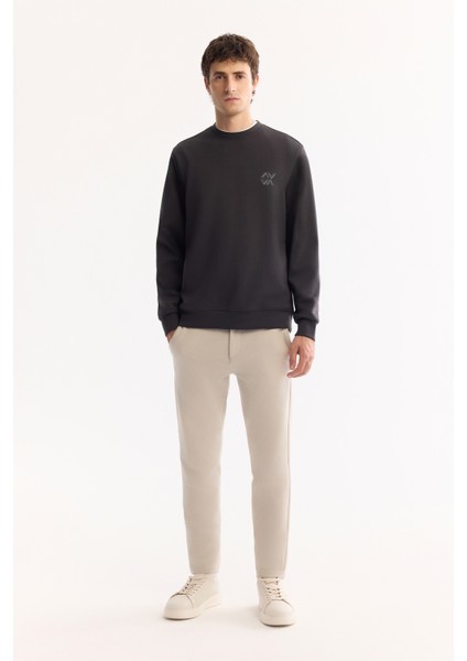 Erkek Antrasit Bisiklet Yaka Pamuklu Bi-Stretch Basic Regular Fit Sweatshirt A52Y1328