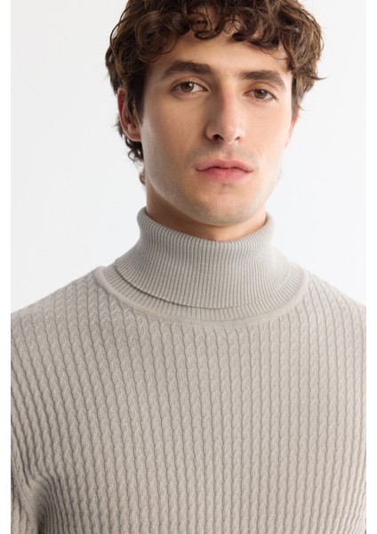 Erkek Gri Tam Balıkçı Yaka Yün Karışımlı Jakarlı Triko Regular Fit Kazak A42Y5074 fiyatları