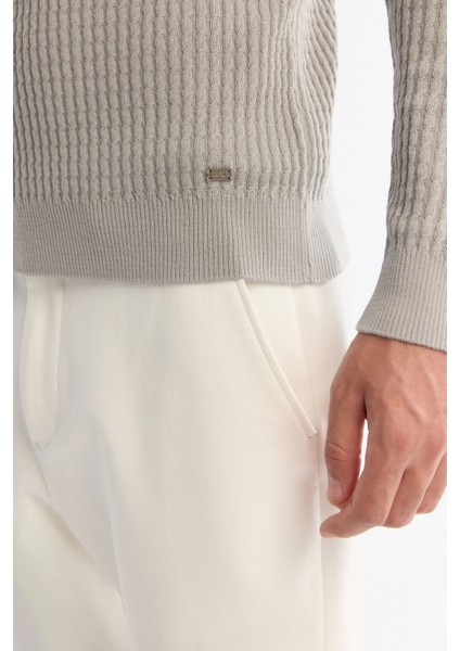 Erkek Gri Tam Balıkçı Yaka Yün Karışımlı Jakarlı Triko Regular Fit Kazak A42Y5074 modelleri