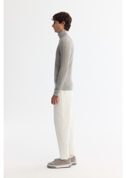 Erkek Gri Tam Balıkçı Yaka Yün Karışımlı Jakarlı Triko Regular Fit Kazak A42Y5074 fırsatları