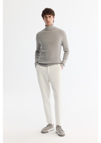 Erkek Gri Tam Balıkçı Yaka Yün Karışımlı Jakarlı Triko Regular Fit Kazak A42Y5074