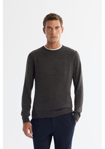 Erkek Antrasit Bisiklet Yaka Tüylenmeyen Triko Regular Fit Kazak E005000