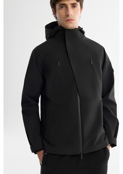Erkek Siyah Kapüşonlu Su İtici Rüzgar Geçirmez Mıknatıs Kapama Mevsimlik Mont A42Y6083 fiyatları