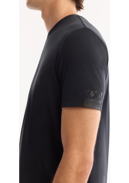 Erkek Siyah Bisiklet Yaka Soft Touch Bi-Stretch Baskılı Regular Fit T-Shirt A52Y1022