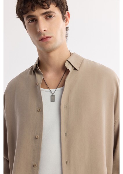 Erkek Bej Alttan Britli Yaka Soft Touch Oversize Fit Gömlek A51Y2168 fiyatları