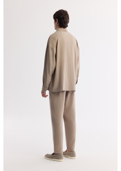 Erkek Bej Alttan Britli Yaka Soft Touch Oversize Fit Gömlek A51Y2168 fırsatları