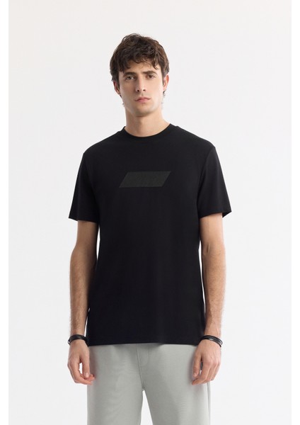 Erkek Siyah Bisiklet Yaka Baskılı Rayon Soft Touch Regular Fit T-Shirt A51Y1031