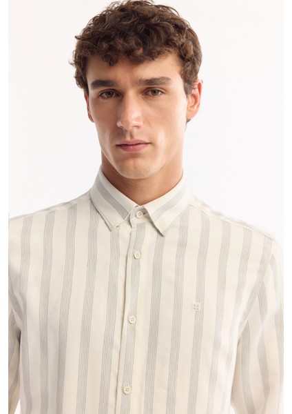 Erkek Gri Düğmeli Yaka Soft Touch Çizgili Comfort Fit Gömlek A52Y2112 fiyatları