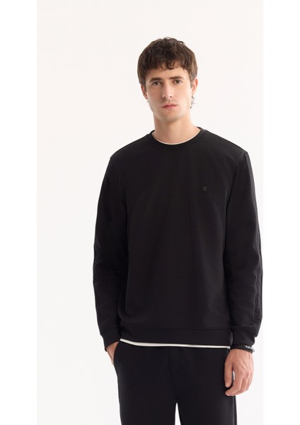 Erkek Siyah Bisiklet Yaka Pamuklu Bi-Stretch Regular Fit Sweatshirt A52Y1272