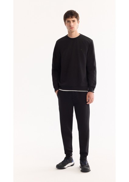 Erkek Siyah Bisiklet Yaka Pamuklu Bi-Stretch Regular Fit Sweatshirt A52Y1272