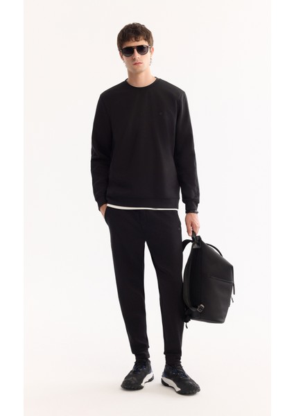 Erkek Siyah Bisiklet Yaka Pamuklu Bi-Stretch Regular Fit Sweatshirt A52Y1272