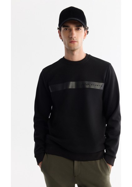 Erkek SiyahBisiklet Yaka Pamuklu Baskılı Elastan Regular Fit Sweatshirt A42Y1260 fiyatları