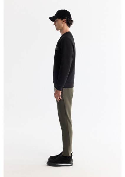 Erkek SiyahBisiklet Yaka Pamuklu Baskılı Elastan Regular Fit Sweatshirt A42Y1260 modelleri