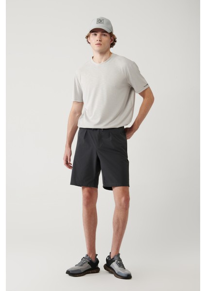 Erkek Antrasit Beli Lastikli Bağcıklı Su İtici Bi-Stretch Relaxed Fit Şort A41Y3635