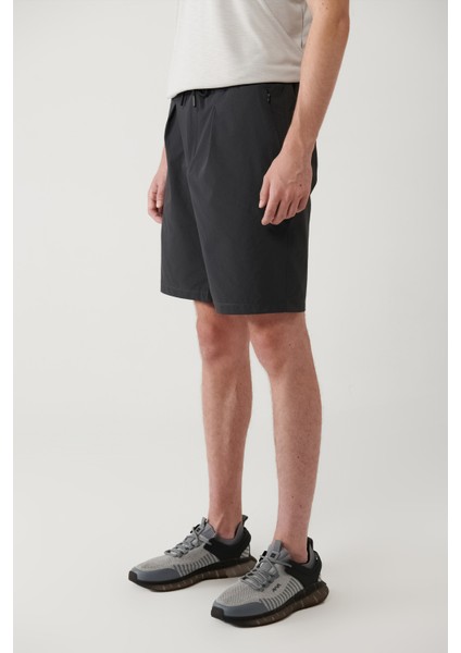 Erkek Antrasit Beli Lastikli Bağcıklı Su İtici Bi-Stretch Relaxed Fit Şort A41Y3635 modelleri