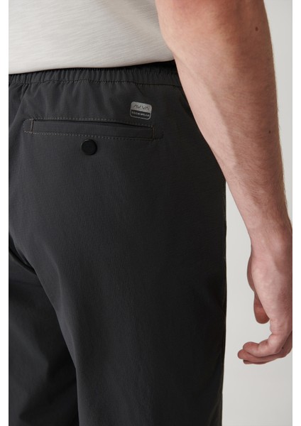 Erkek Antrasit Beli Lastikli Bağcıklı Su İtici Bi-Stretch Relaxed Fit Şort A41Y3635