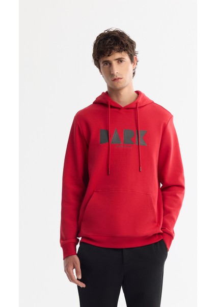 Erkek Kırmızı Kapüşonlu Pamuklu Baskılı Elastan Regular Fit Sweatshirt A42Y1322