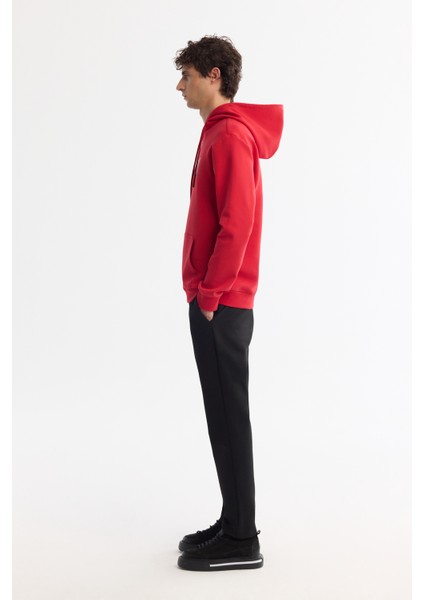 Erkek Kırmızı Kapüşonlu Pamuklu Baskılı Elastan Regular Fit Sweatshirt A42Y1322 modelleri
