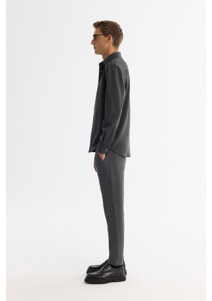 Erkek Antrasit Düğmeli Yaka Diyagonel Çıtçıtlı Comfort Fit Gömlek A42Y2124 modelleri