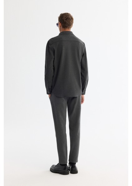 Erkek Antrasit Düğmeli Yaka Diyagonel Çıtçıtlı Comfort Fit Gömlek A42Y2124 fırsatları