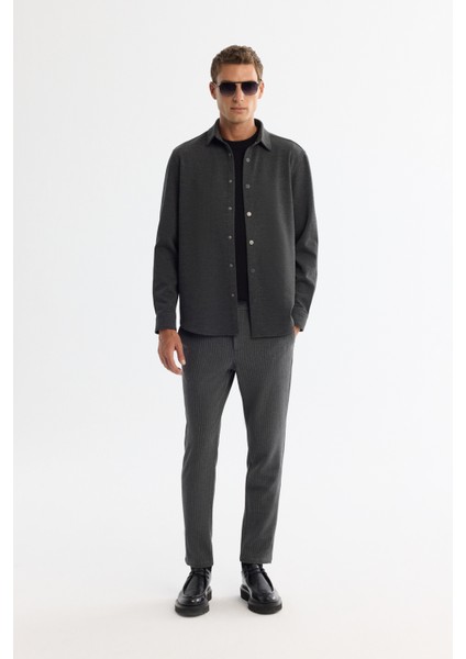 Erkek Antrasit Düğmeli Yaka Diyagonel Çıtçıtlı Comfort Fit Gömlek A42Y2124 indirimleri