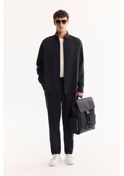 Erkek Siyah Beli Lastik Bağcıklı Soft Touch Relaxed Fit Pantolon A52Y3013