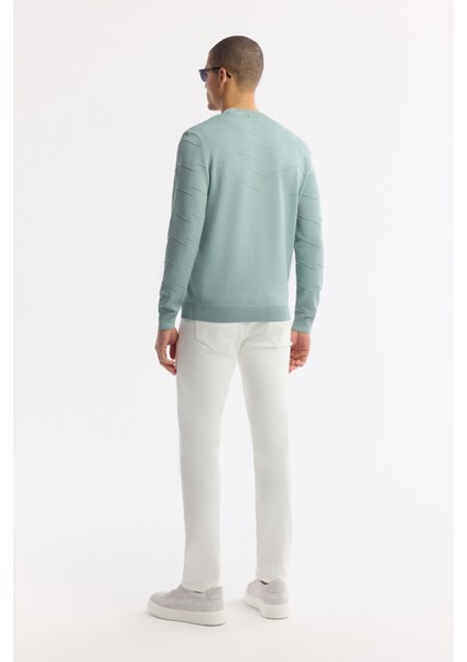 Erkek Nil Yeşili Bisiklet Yaka Dokulu Rayon Triko Regular Fit Kazak A51Y5022 fırsatları