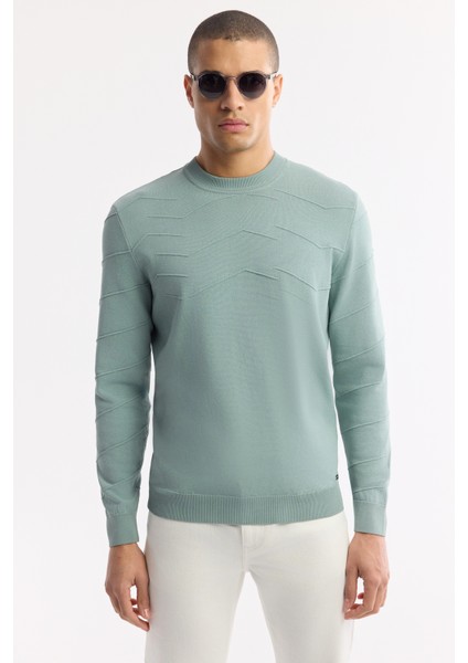 Erkek Nil Yeşili Bisiklet Yaka Dokulu Rayon Triko Regular Fit Kazak A51Y5022 indirimleri