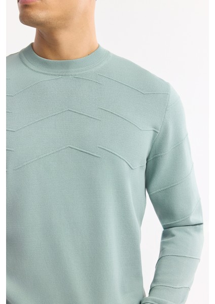 Erkek Nil Yeşili Bisiklet Yaka Dokulu Rayon Triko Regular Fit Kazak A51Y5022