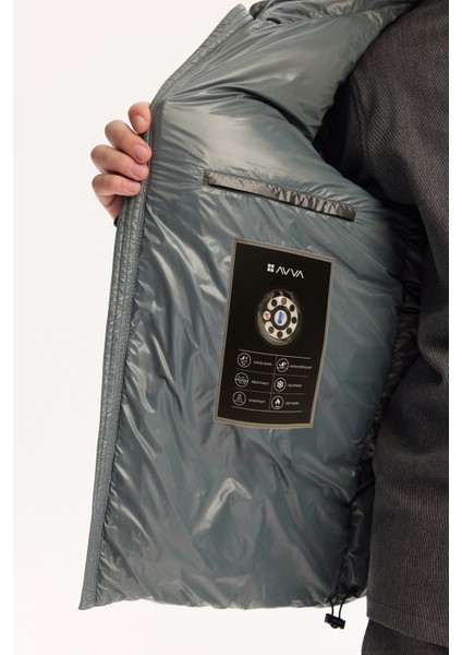 Erkek Sage Kapüşonlu %100 Kaz Tüyü Su İtici Rüzgar Geçirmez -15°CDayanıklı Şişme Mont A52Y6182