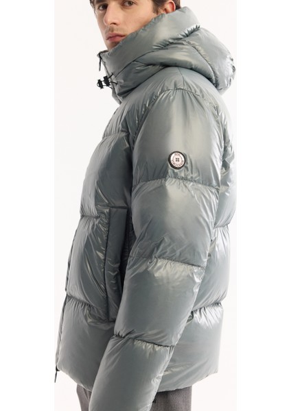 Erkek Sage Kapüşonlu %100 Kaz Tüyü Su İtici Rüzgar Geçirmez -15°CDayanıklı Şişme Mont A52Y6182