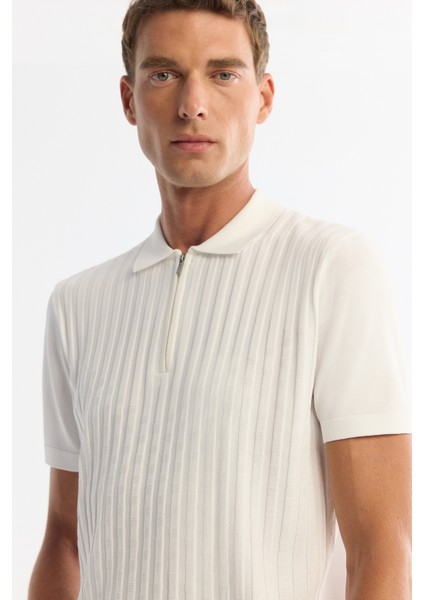 Erkek Ekru Polo Yaka Fermuarlı Rayon Triko Regular Fit T-Shirt A42Y5128 fiyatları