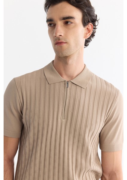 Erkek Vizon Polo Yaka Fermuarlı Rayon Triko Regular Fit T-Shirt A42Y5128 fiyatları