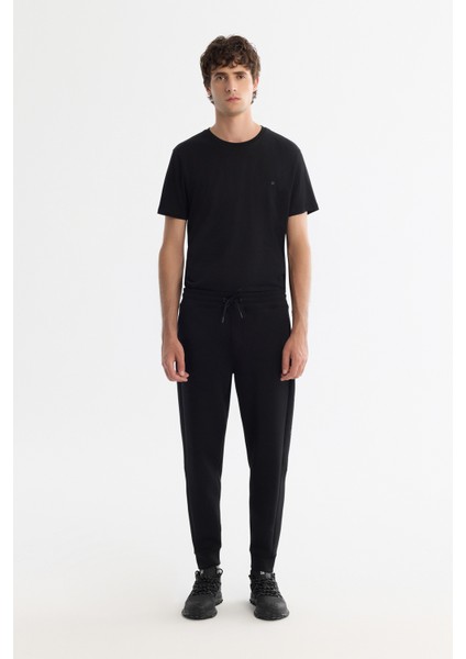 Erkek Siyah Beli Lastikli Bağcıklı Elastan Regular Fit Eşofman Altı A42Y3418