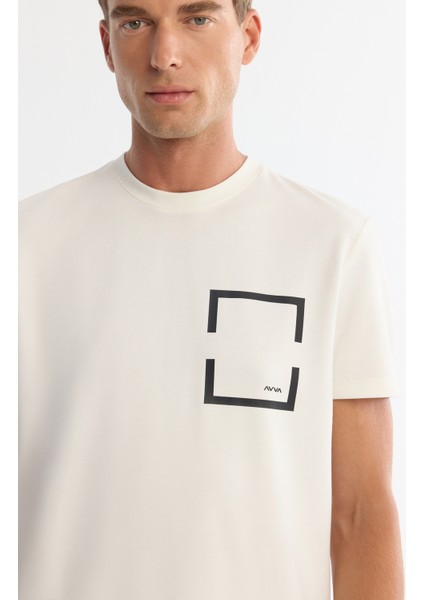 Erkek Ekru Bisiklet Yaka Baskılı Elastan Regular Fit T-Shirt A42Y1020 fiyatları