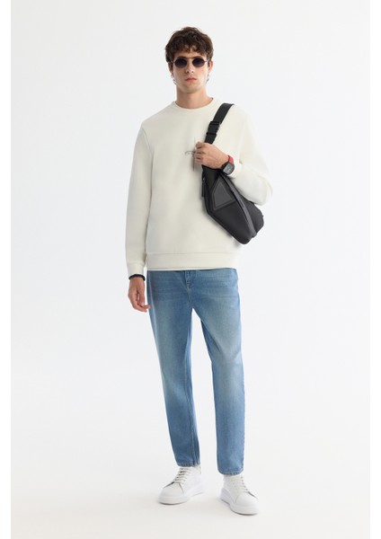 Erkek Ekru Bisiklet Yaka Pamuklu Baskılı Elastan Regular Fit Sweatshirt A42Y1313 indirimleri