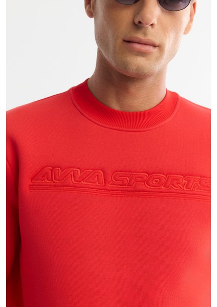 Erkek Kırmızı Bisiklet Yaka 3 İplik Şardonlu Baskılı Regular Fit Sweatshirt A42Y1306 fiyatları