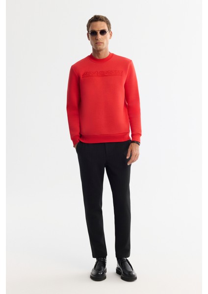 Erkek Kırmızı Bisiklet Yaka 3 İplik Şardonlu Baskılı Regular Fit Sweatshirt A42Y1306 indirimleri