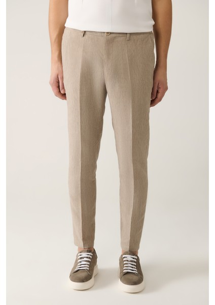 Erkek Vizon Yandan CepliKeten Karışımlı Relaxed Fit Pantolon A41Y3260 fiyatları