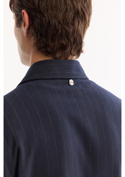 Erkek Lacivert Klasik Yaka Kolay Ütülenen Çizgili Comfort Fit Gömlek Ceket A52Y2018