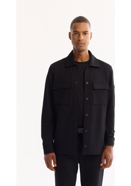 Erkek Siyah Klasik Yaka Pamuklu Comfort Fit Gömlek Ceket A52Y2092