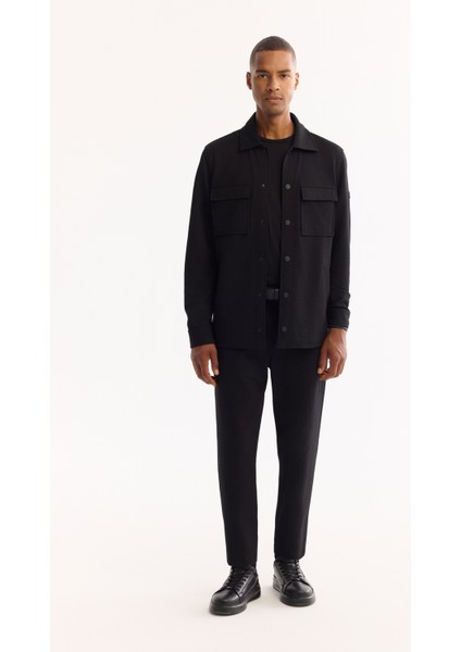 Erkek Siyah Klasik Yaka Pamuklu Comfort Fit Gömlek Ceket A52Y2092