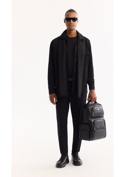 Erkek Siyah Klasik Yaka Pamuklu Comfort Fit Gömlek Ceket A52Y2092