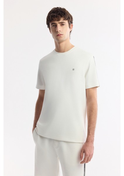 Erkek Ekru Bisiklet Yaka Baskılı Bi-Stretch İnterlok Regular Fit T-Shirt A51Y1150