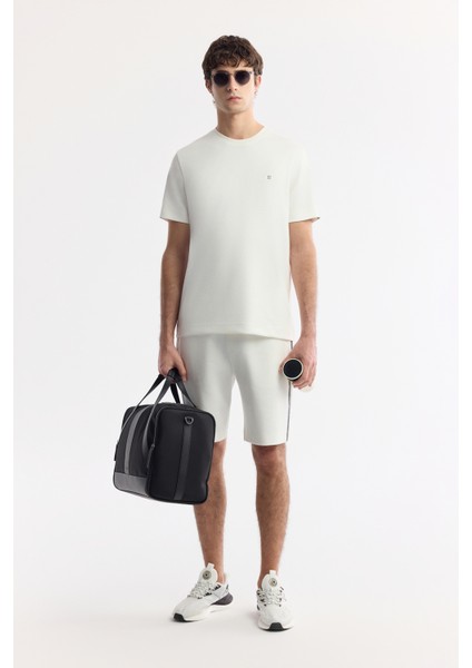 Erkek Ekru Bisiklet Yaka Baskılı Bi-Stretch İnterlok Regular Fit T-Shirt A51Y1150