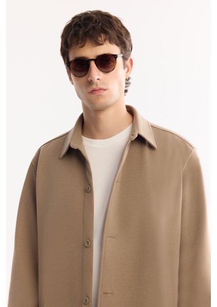 Erkek Vizon Klasik Yaka Rayon Karışımlı Comfort Fit Gömlek Ceket A52Y2043 fiyatları