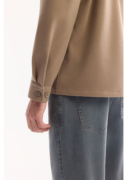 Erkek Vizon Klasik Yaka Rayon Karışımlı Comfort Fit Gömlek Ceket A52Y2043