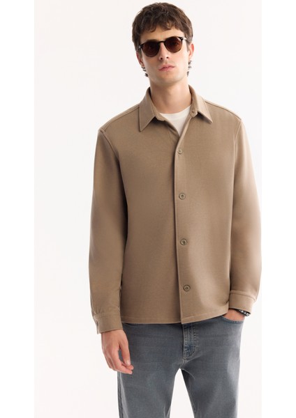 Erkek Vizon Klasik Yaka Rayon Karışımlı Comfort Fit Gömlek Ceket A52Y2043